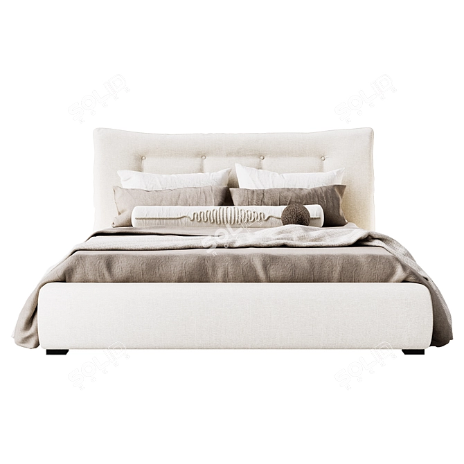 Sleek Ivory Tufted Queen Bed 3D model image 11