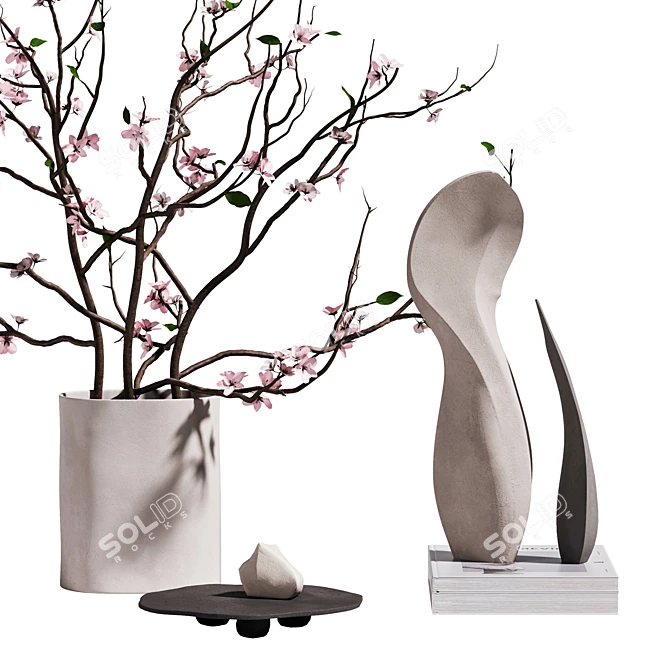 Abstract Cherry Blossom Sculpture Set 3D model image 5