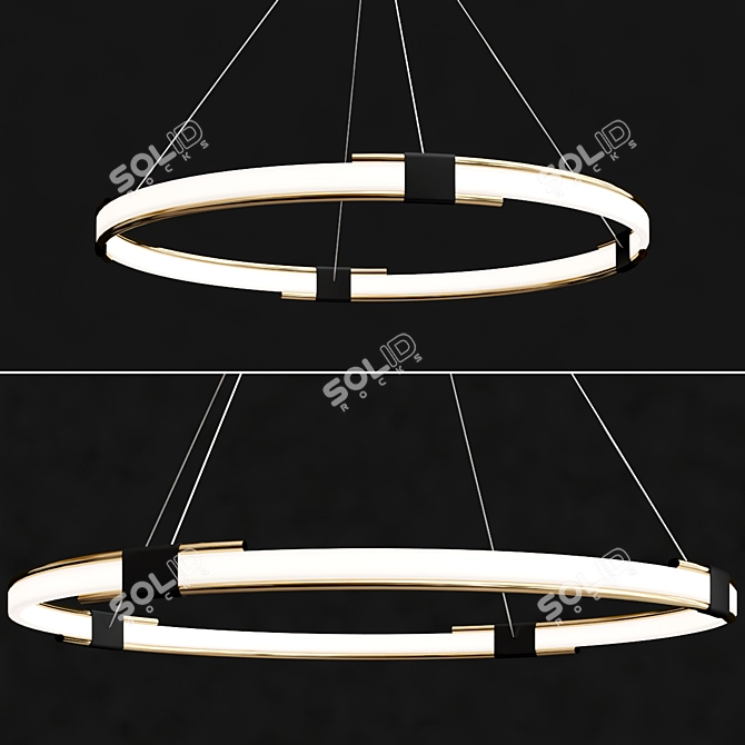 Elegant Gold Ring Chandelier 3D model image 2