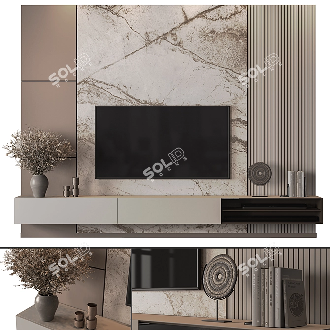 Stacked Stone TV Wall Set 3D model image 1