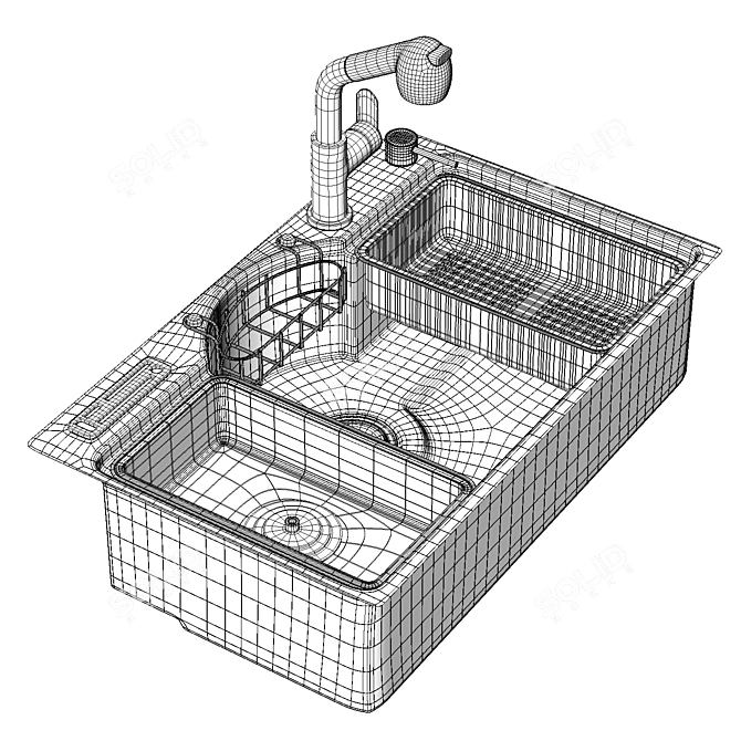 Steel Kitchen Sink with Drain 3D model image 6