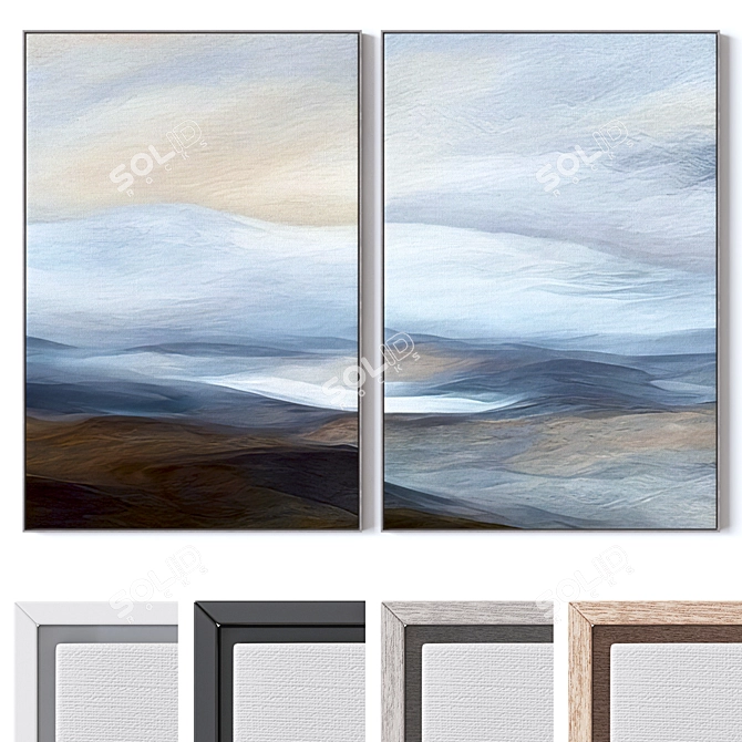 Large Wall Paintings Set with Various Frame Colors 3D model image 1