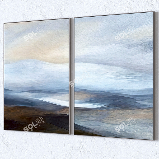 Large Wall Paintings Set with Various Frame Colors 3D model image 2