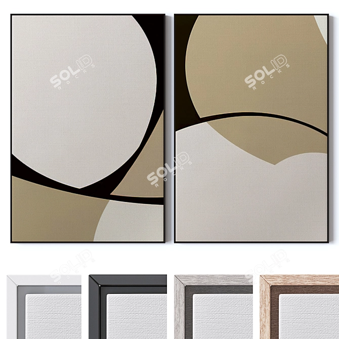 Wooden Frame Wall Paintings Set 3D model image 1