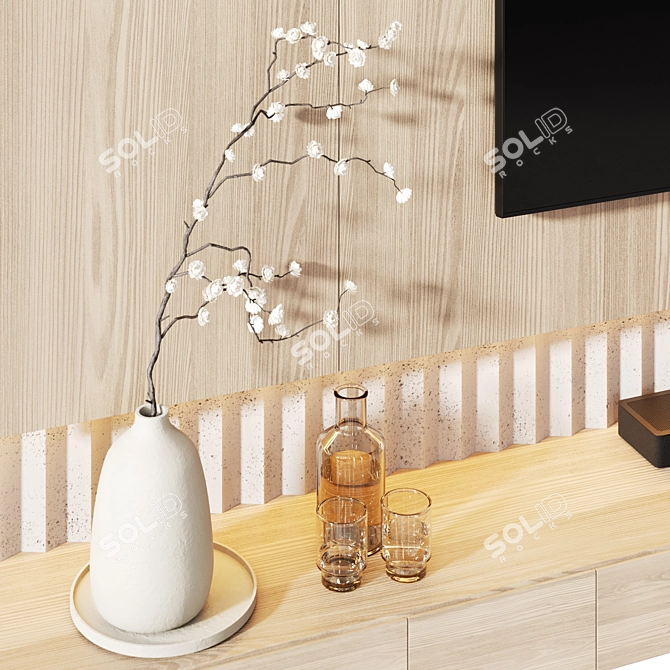 Modern TV Wall with Soundbar 3D model image 3