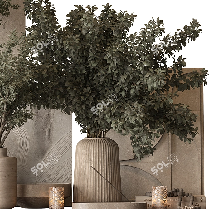 Vibrant Vase and Plant Set 3D model image 2