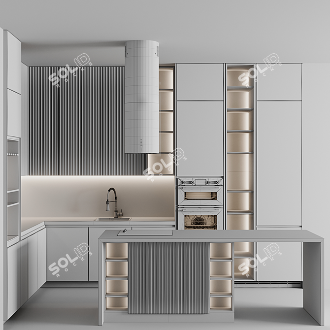 Adjustable Modern Kitchen Unit 3D model image 5