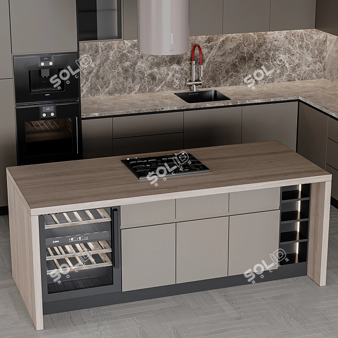 Versatile Modern Kitchen Unit 3D model image 6