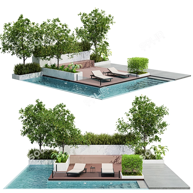 Modern Villa Yard Environment 3D model image 1