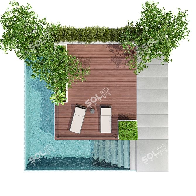 Modern Villa Yard Environment 3D model image 3