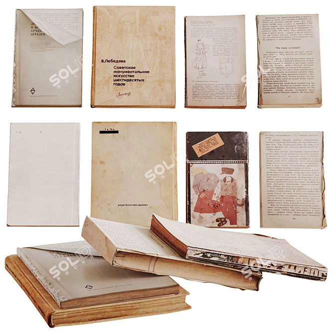 Vintage Decorative Book Set 3D model image 2