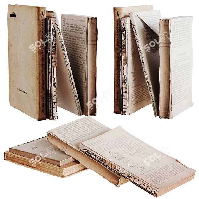 Vintage Decorative Book Set 3D model image 4