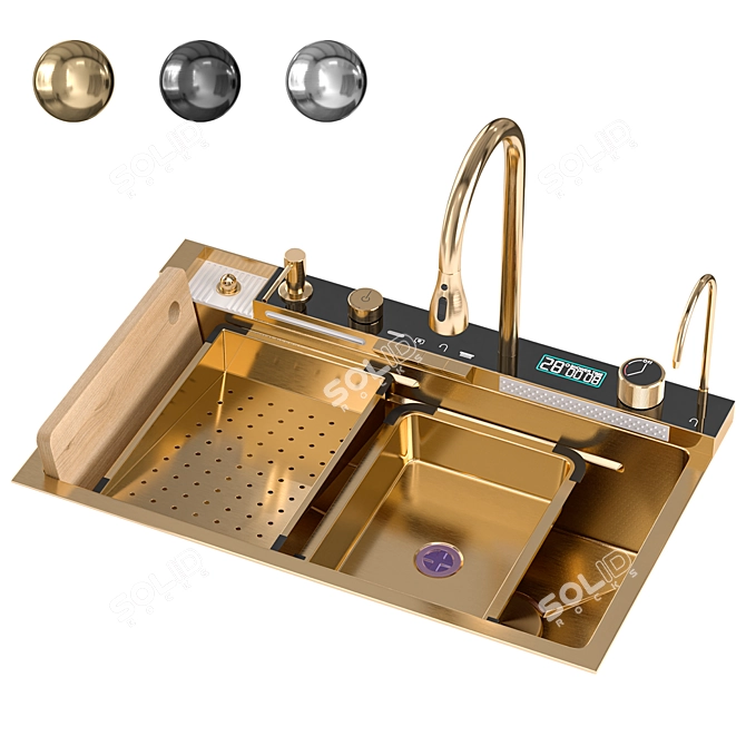 Gold Drop-in Kitchen Sink 3D model image 1