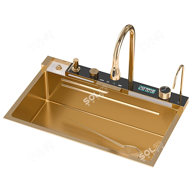 Gold Drop-in Kitchen Sink 3D model image 5