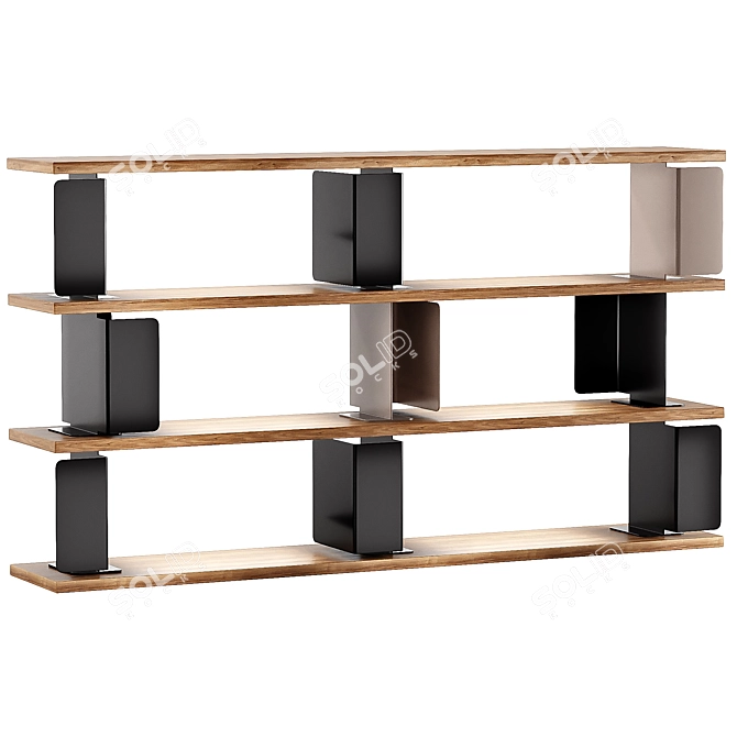 Modern Steel & Wood Bookcase 3D model image 1