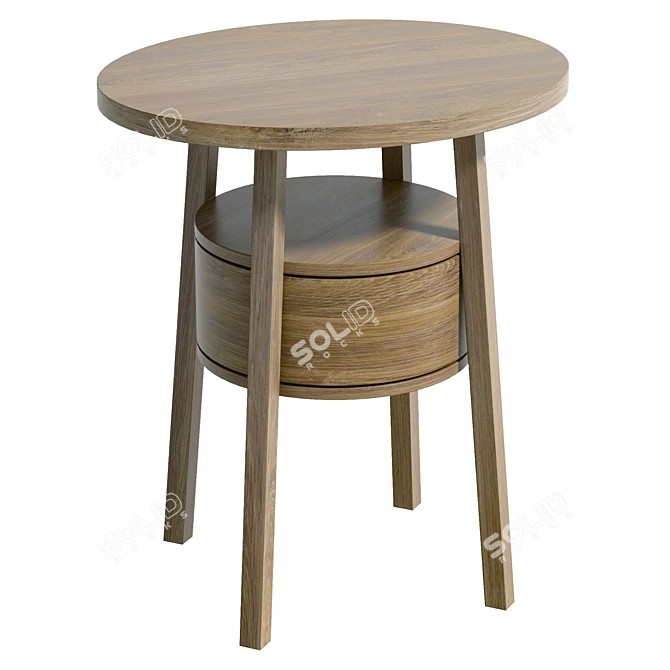 Modern Round Wood Bedside Drawer 3D model image 1