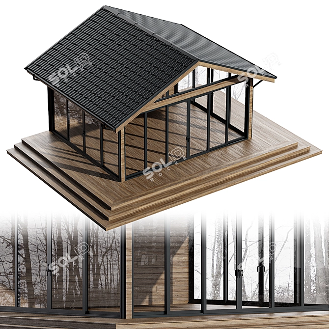 Elegant Panoramic Glass Gazebo 3D model image 3