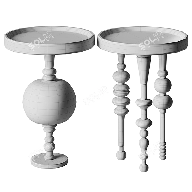 Arabesque Oak Wood Side Tables 3D model image 5