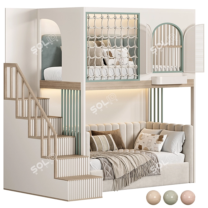 Designer 2-Level Bed for Kids 3D model image 1