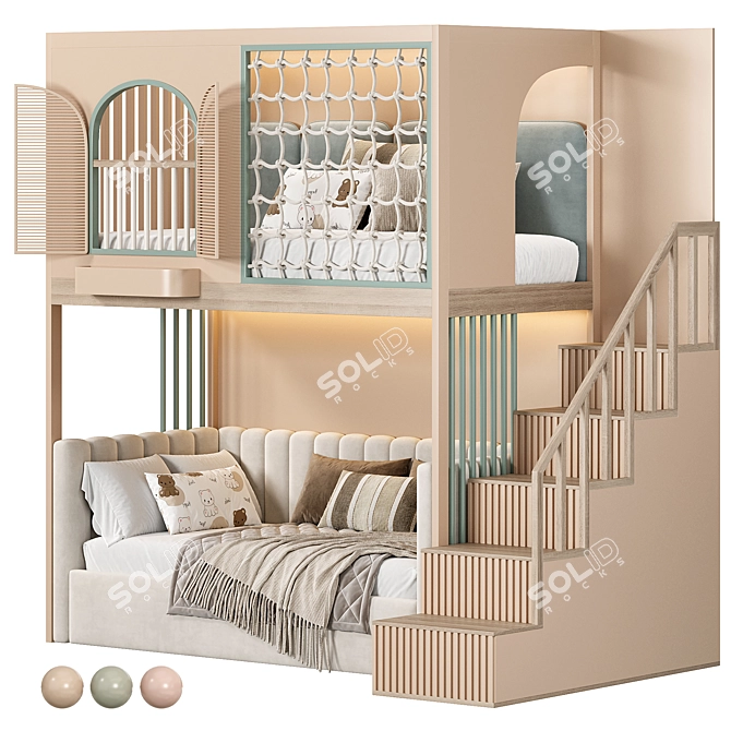 Designer 2-Level Bed for Kids 3D model image 4