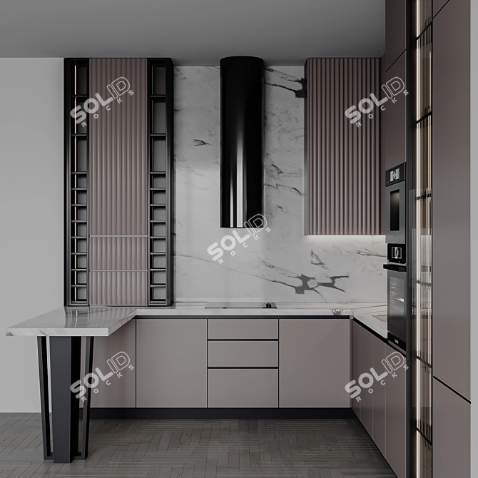 Adjustable Modern Kitchen Unit 3D model image 2