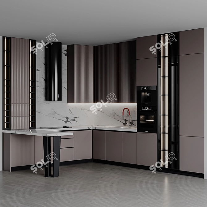 Adjustable Modern Kitchen Unit 3D model image 4