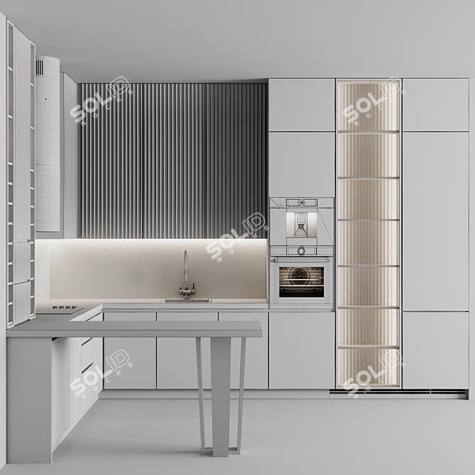 Adjustable Modern Kitchen Unit 3D model image 6