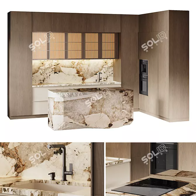 Modern Quartzite Patagonia Island Kitchen 3D model image 1