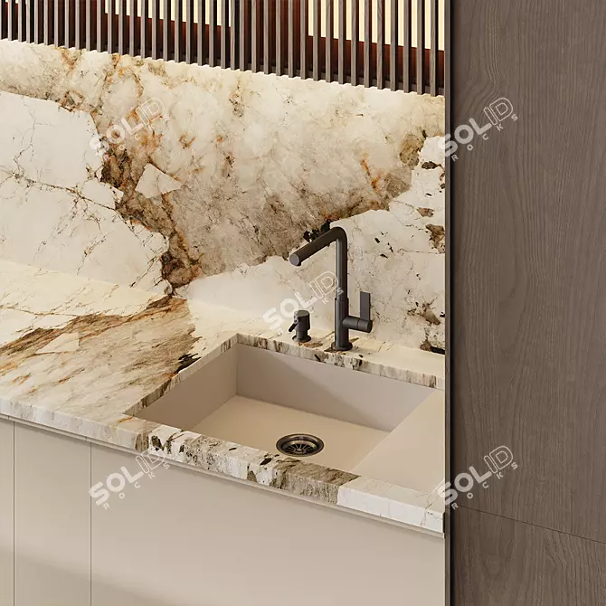 Modern Quartzite Patagonia Island Kitchen 3D model image 2