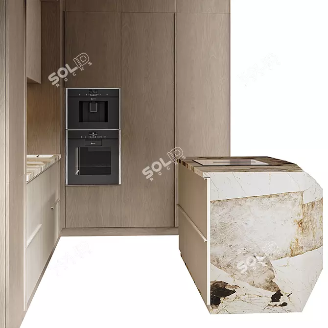 Modern Quartzite Patagonia Island Kitchen 3D model image 4