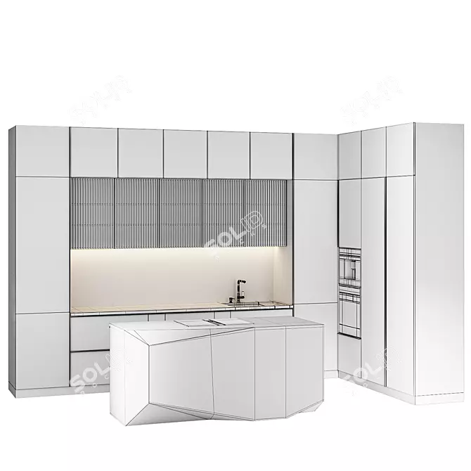 Modern Quartzite Patagonia Island Kitchen 3D model image 6