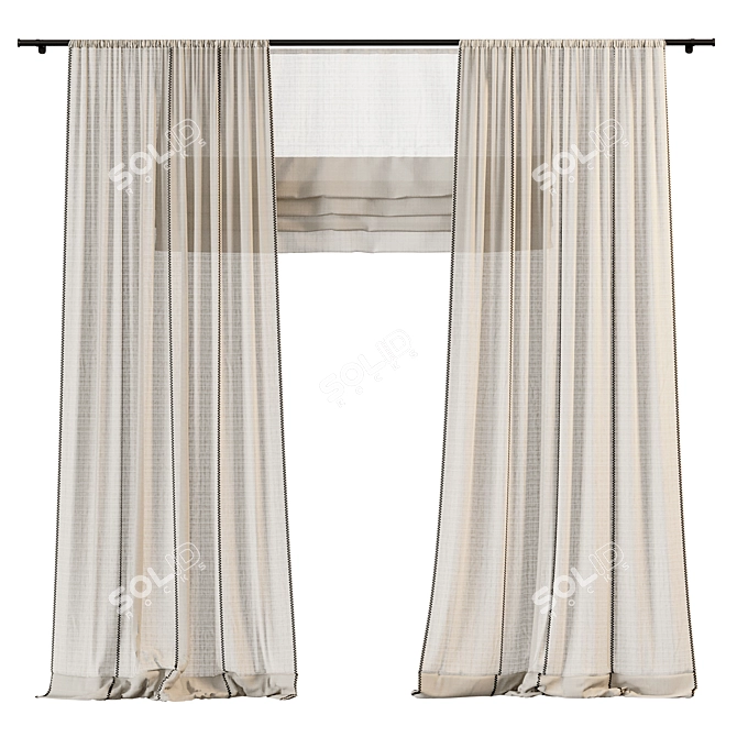 Contrasting Stitch Linen Curtains 3D model image 1