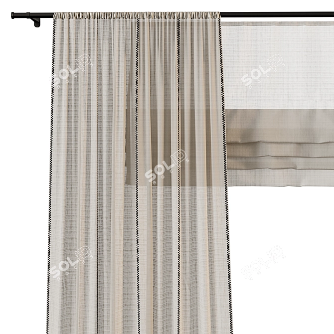 Contrasting Stitch Linen Curtains 3D model image 3