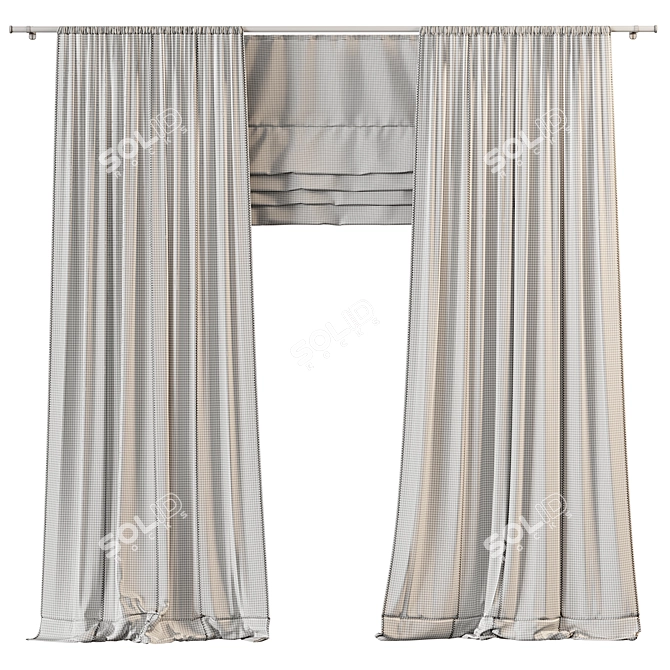 Contrasting Stitch Linen Curtains 3D model image 4