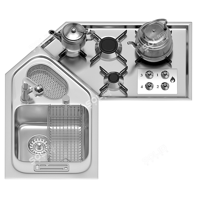 Contemporary Kitchen Sink Set 3D model image 1