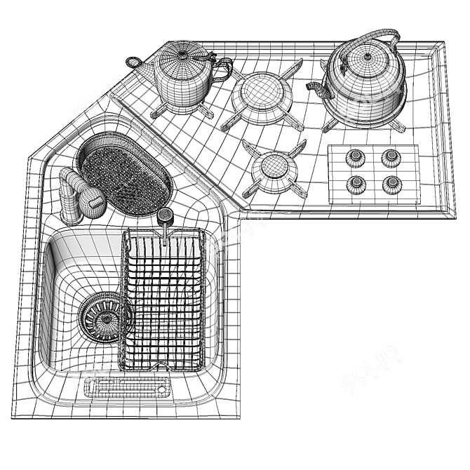 Contemporary Kitchen Sink Set 3D model image 6