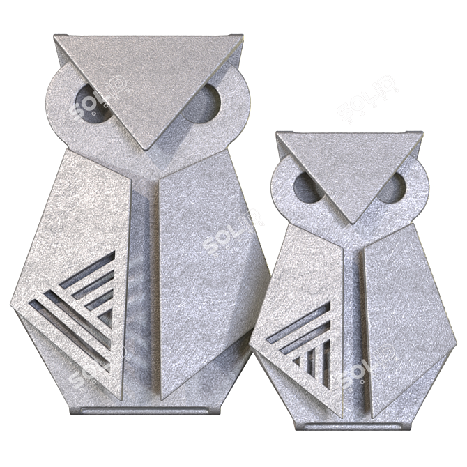 Geometric Metal Owl Sculptures 3D model image 1