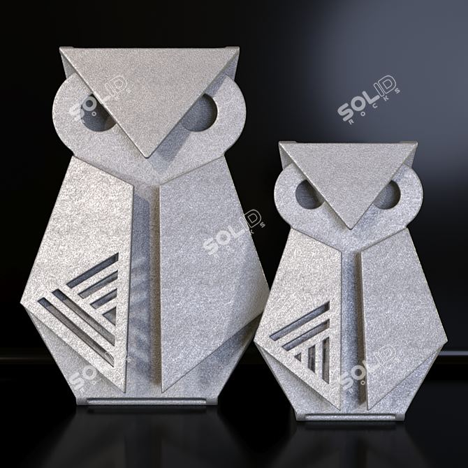 Geometric Metal Owl Sculptures 3D model image 5