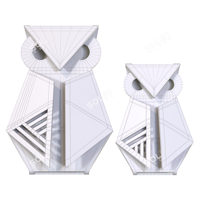 Geometric Metal Owl Sculptures 3D model image 7