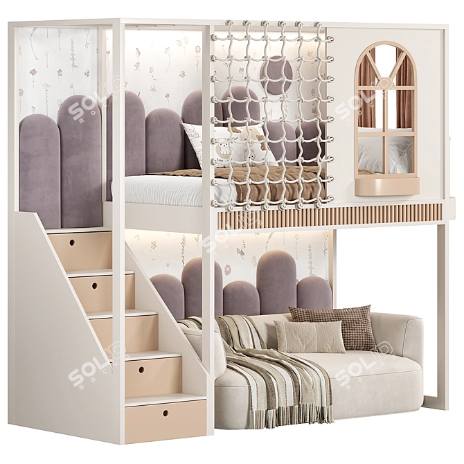 Modern Children Bunk Bed Set 3D model image 1