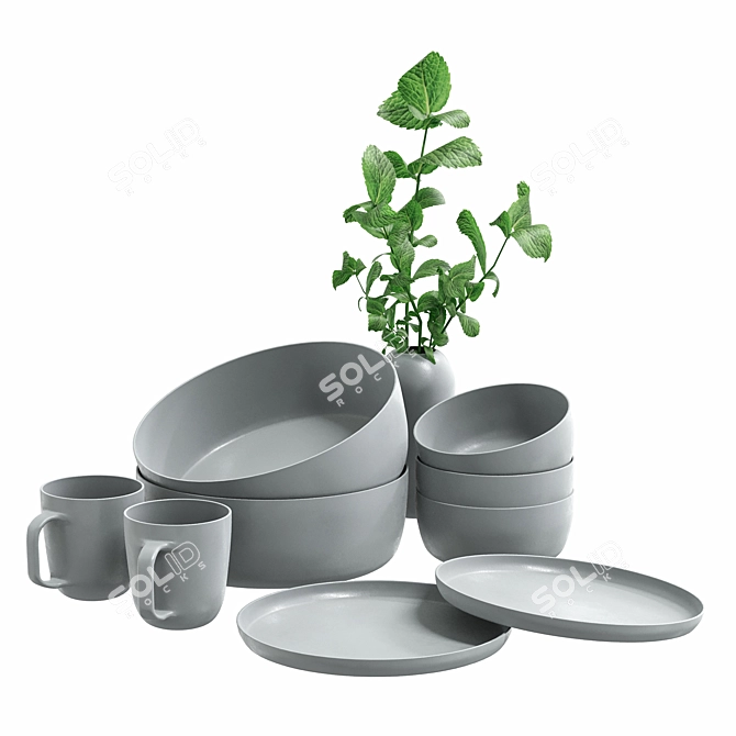 Gray Ceramic Dining Set Meibo 3D model image 1