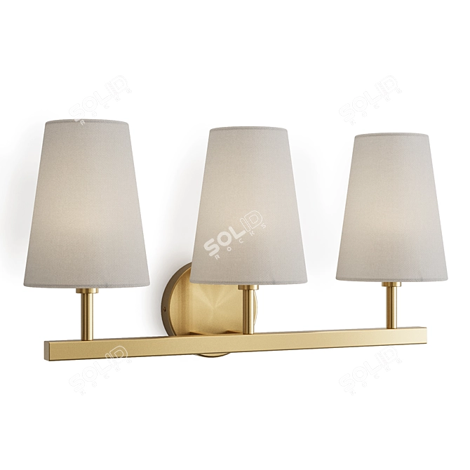 Elegant Triple Linen Brass Sconce 3D model image 1