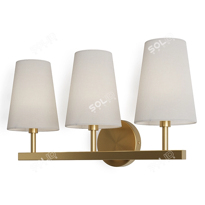 Elegant Triple Linen Brass Sconce 3D model image 3