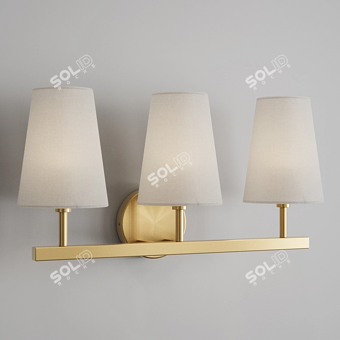 Elegant Triple Linen Brass Sconce 3D model image 5