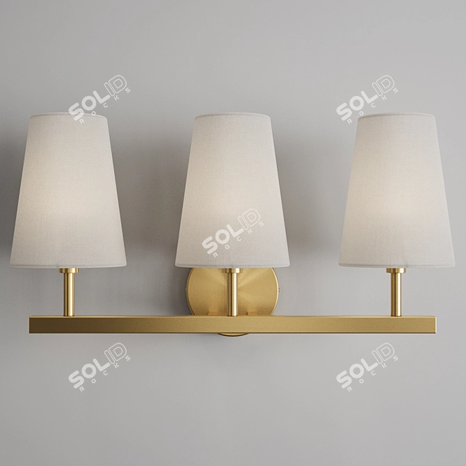 Elegant Triple Linen Brass Sconce 3D model image 6