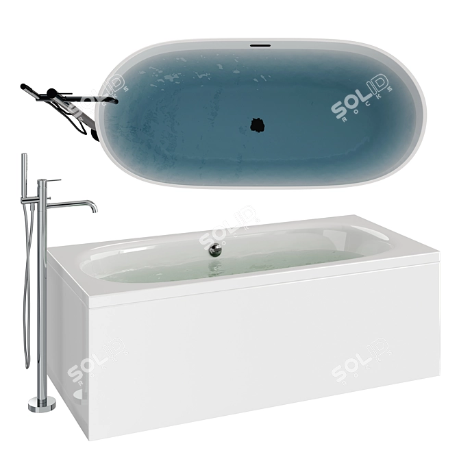  Freestanding Acrylic Bathtub & Mixer 3D model image 1