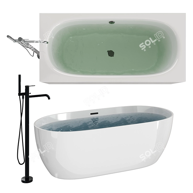  Freestanding Acrylic Bathtub & Mixer 3D model image 4