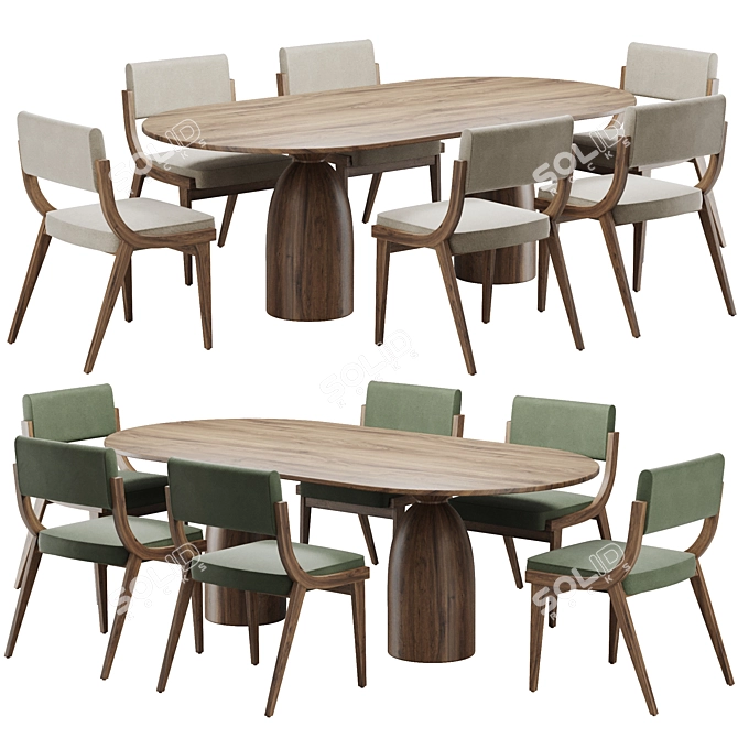 Modern Wood Dining Set 152 3D model image 1