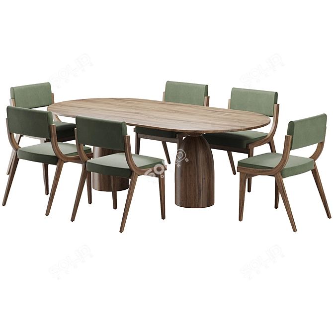 Modern Wood Dining Set 152 3D model image 2