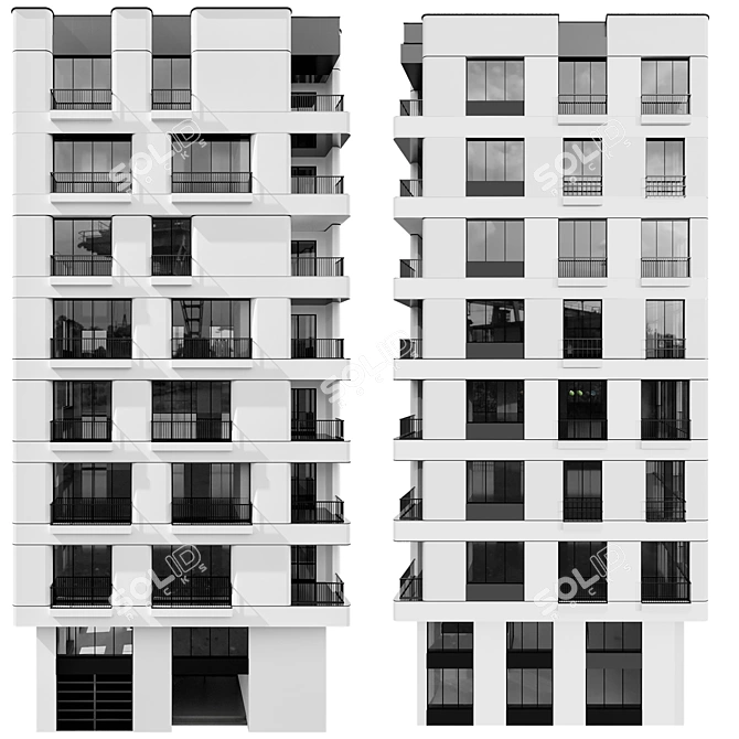 Multi-floor Building Model Kit 3D model image 11